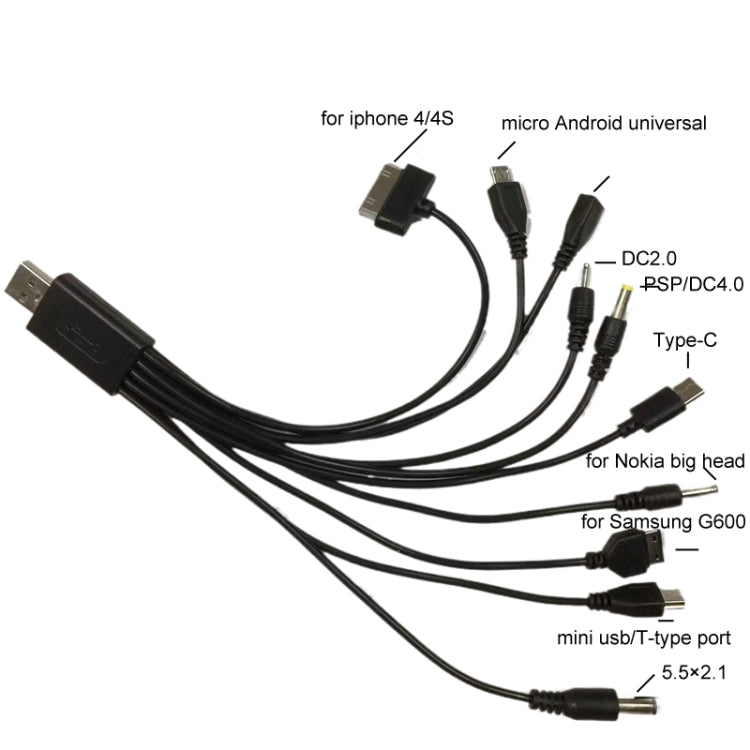 10 In 1 Multifunction USB Charging Cable For IPhone / PSP / Camera / Nokia / HTC / LG / Samsung(Black) - Multifunctional Cable by buy2fix | Online Shopping UK | buy2fix