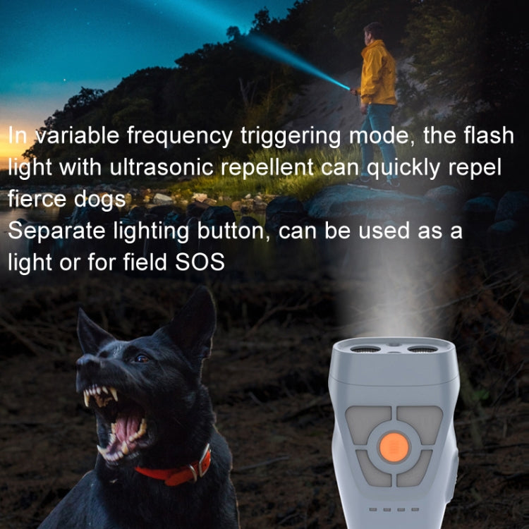 Dual Ultrasonic Repeller Pet Stop Barker With Mobile Power Supply Flashing Lighting Horn Function(Grey) - Training Aids by buy2fix | Online Shopping UK | buy2fix