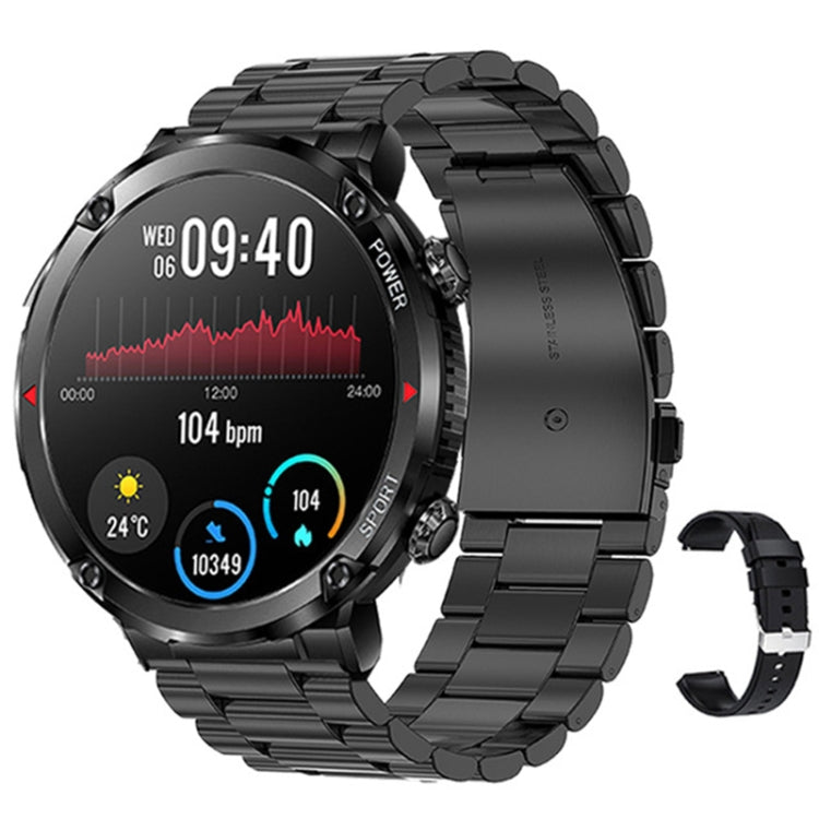 T30 1.6-inch Outdoor Sports Waterproof Smart Music Bluetooth Call Watch, Color: Black Steel+Silicone - Smart Watches by buy2fix | Online Shopping UK | buy2fix