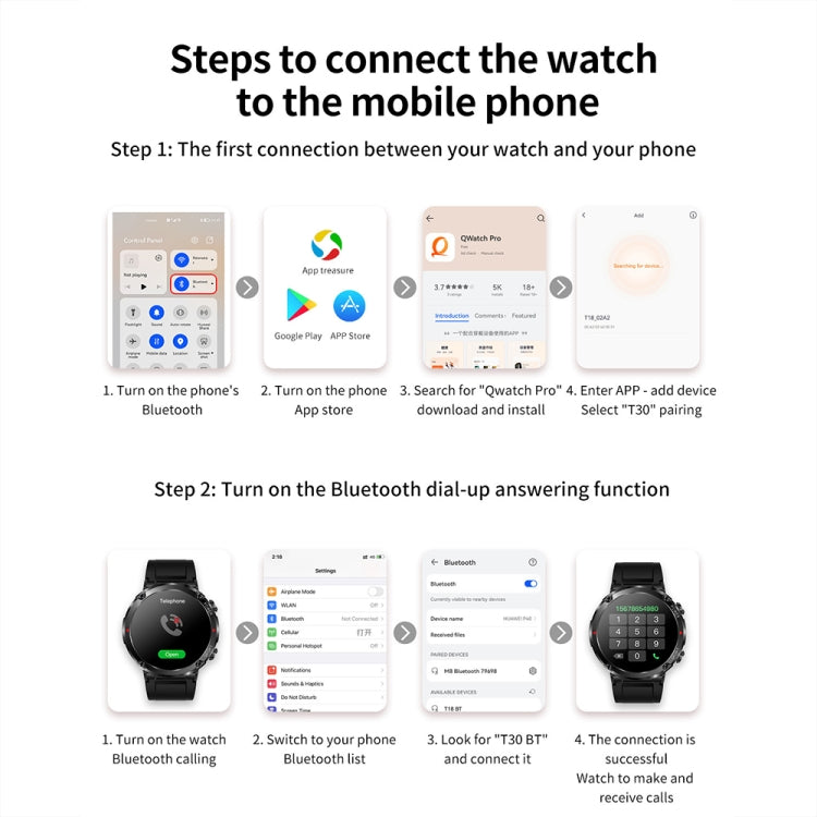 T30 1.6-inch Outdoor Sports Waterproof Smart Music Bluetooth Call Watch, Color: Black Steel+Silicone - Smart Watches by buy2fix | Online Shopping UK | buy2fix