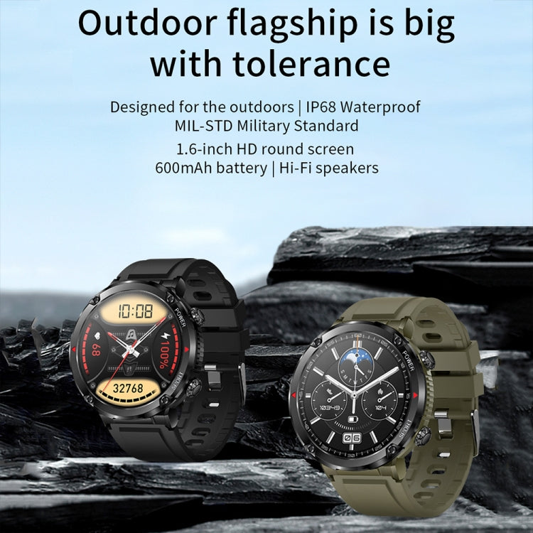 T30 1.6-inch Outdoor Sports Waterproof Smart Music Bluetooth Call Watch, Color: Black Steel+Silicone - Smart Watches by buy2fix | Online Shopping UK | buy2fix