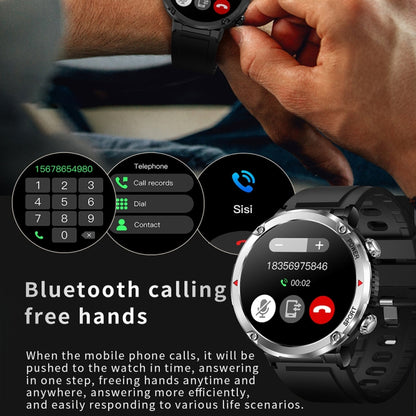 T30 1.6-inch Outdoor Sports Waterproof Smart Music Bluetooth Call Watch, Color: Black Steel+Silicone - Smart Watches by buy2fix | Online Shopping UK | buy2fix