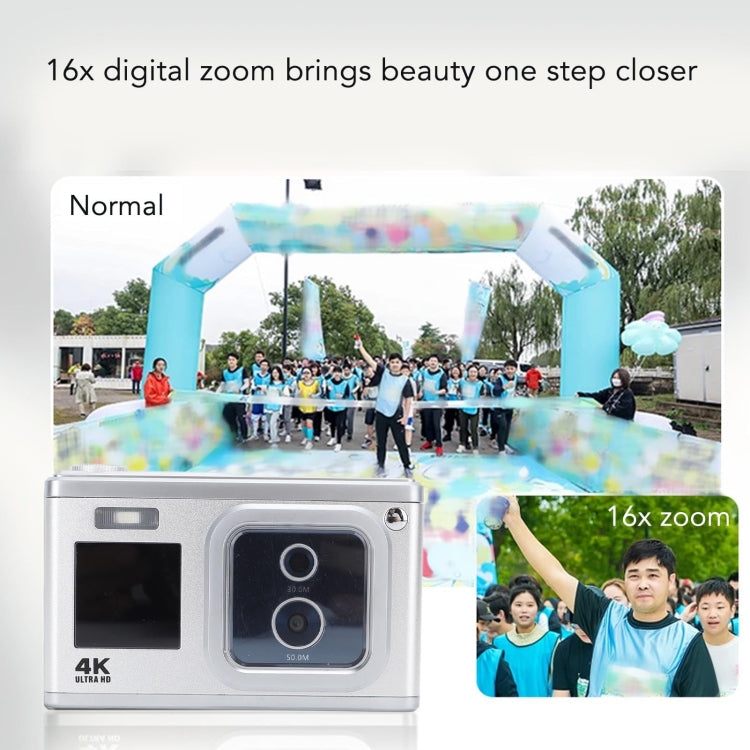 4K HD Optical Dual Lens Digital Camera 50MP Dual Screen Selfie Camera, No Memory(Silver) - Video Cameras by buy2fix | Online Shopping UK | buy2fix