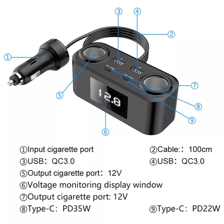 One To Four PD+QC Car Cigarette Lighter Multi-Port Mobile Phone Charger - Car Charger by buy2fix | Online Shopping UK | buy2fix