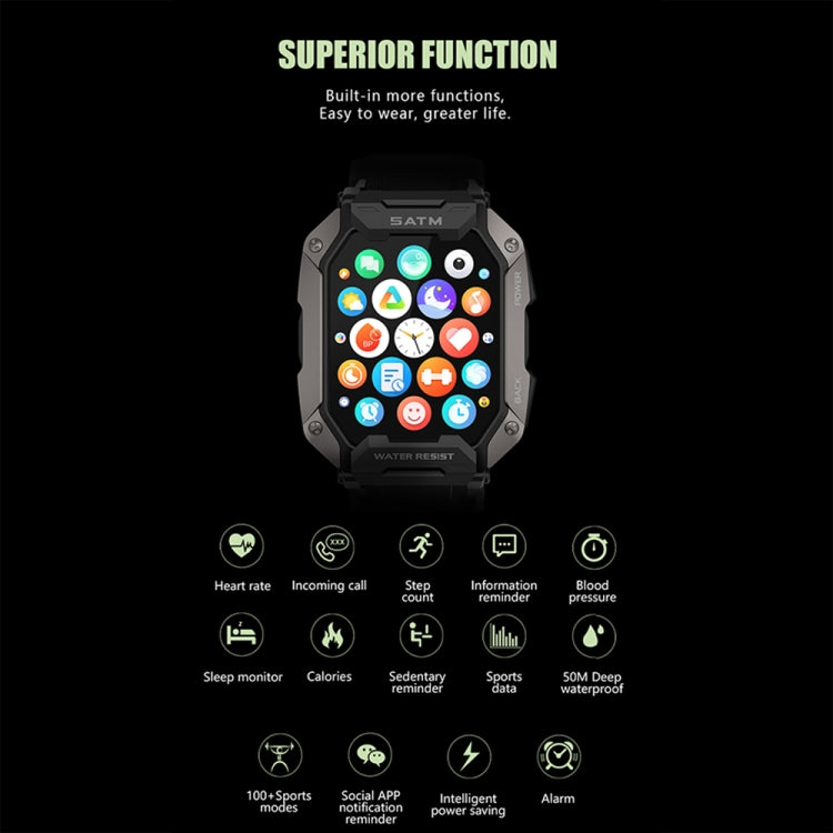 C20Plus 1.81-inch Health Monitoring Waterproof Bluetooth Call Smart Watch, Color: Black Bamboo Knot - Smart Watches by buy2fix | Online Shopping UK | buy2fix