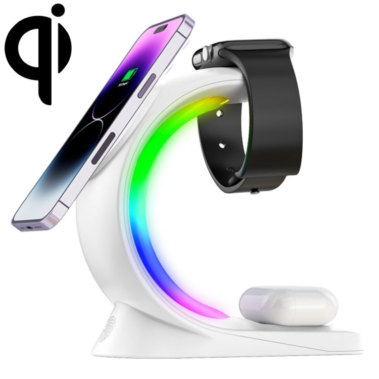 T17 3-in-1 RGB Atmosphere Light MagSafe Phone Watch Earphone Wireless Charger, Color: White with EU Plug - Wireless Charger by buy2fix | Online Shopping UK | buy2fix