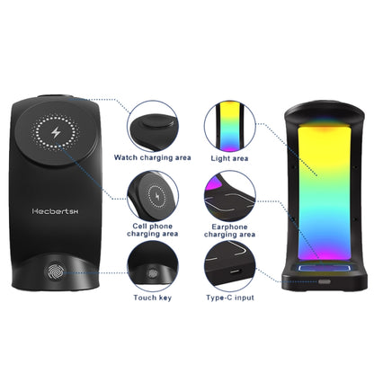 T17 3-in-1 RGB Atmosphere Light MagSafe Phone Watch Earphone Wireless Charger, Color: Black no Plug - Wireless Charger by buy2fix | Online Shopping UK | buy2fix