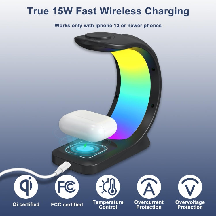 T17 3-in-1 RGB Atmosphere Light MagSafe Phone Watch Earphone Wireless Charger, Color: Black no Plug - Wireless Charger by buy2fix | Online Shopping UK | buy2fix