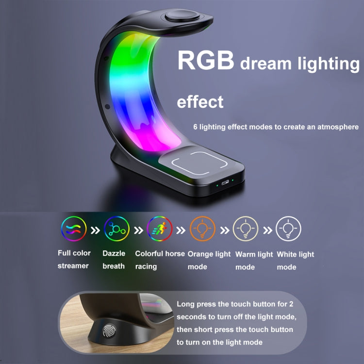 T17 3-in-1 RGB Atmosphere Light MagSafe Phone Watch Earphone Wireless Charger, Color: White with UK Plug - Wireless Charger by buy2fix | Online Shopping UK | buy2fix