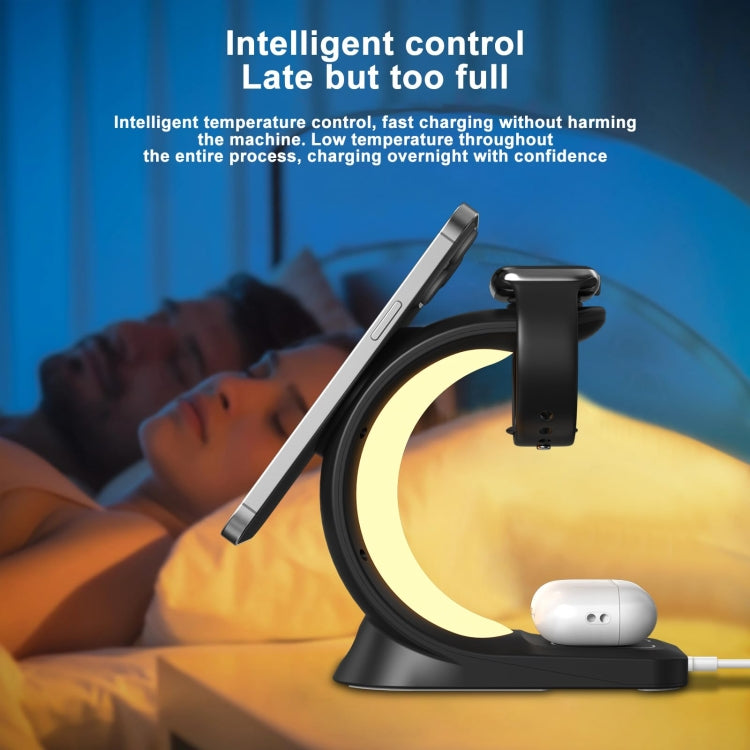 T17 3-in-1 RGB Atmosphere Light MagSafe Phone Watch Earphone Wireless Charger, Color: Black with US Plug - Wireless Charger by buy2fix | Online Shopping UK | buy2fix