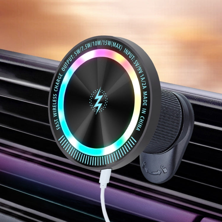 Magsafe 15W Magnetic Colorful Light Wireless Charging Mobile Phone Holder, Color: A9 Air Outlet Dark Gray - Wireless Charger Holders by buy2fix | Online Shopping UK | buy2fix