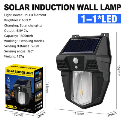 Outdoor Solar Light Tungsten Wall Light Waterproof Patio Sensor Night Lamp, Specification: 1-1LED - Solar Lights by buy2fix | Online Shopping UK | buy2fix