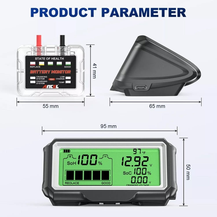 ANCEL 12V LED Car Battery Tester SOH/SOC Rechargeable Battery Analysis Tool - Electronic Test by Ancel | Online Shopping UK | buy2fix