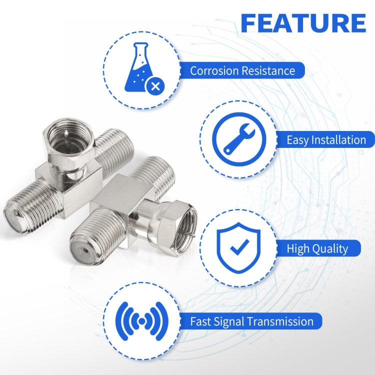 F Type Splitter 3 Way Connector F Male To Dual F Female Coaxial Connector Adapter - Connectors by buy2fix | Online Shopping UK | buy2fix