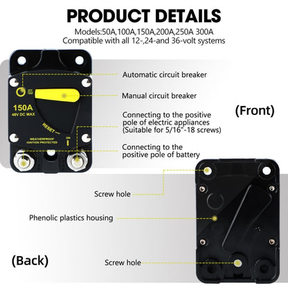 RV Yacht Manual Reset Ignition Protection Fuse Switch With Terminal Accessories, Current: 50A - Fuse by buy2fix | Online Shopping UK | buy2fix