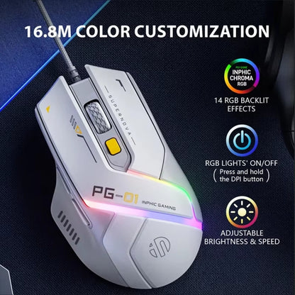 Inphic PG1 RGB Light Emitting Computer Gaming Wired Mouse(White) - Wired Mice by Inphic | Online Shopping UK | buy2fix