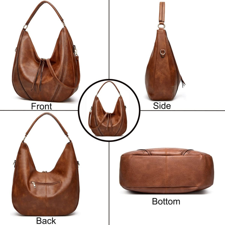 Women Large Capacity Tote Bag PU Leather Shoulder Bag Brown - Handbags by buy2fix | Online Shopping UK | buy2fix