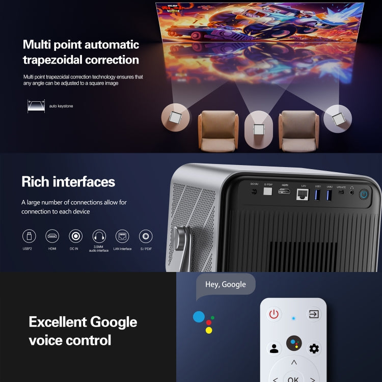 TOUMEI X6 4K HD Home Theater Office Teaching Microphone Karaoke Projector GTV Google Systems(EU Plug) - Mini Projector by TOUMEI | Online Shopping UK | buy2fix