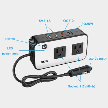 200W Car Inverter Vehicle Plug Power Converter US Plug - Others by buy2fix | Online Shopping UK | buy2fix