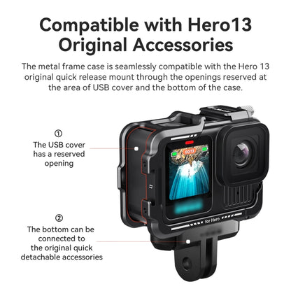 aMagisn Essential Ver Metal Rabbit Cage for GoPro HERO13 Black / HERO12 Black / HERO11 Black / HERO10 Black / HERO9 Black(Black) - Protective Frame by aMagisn | Online Shopping UK | buy2fix