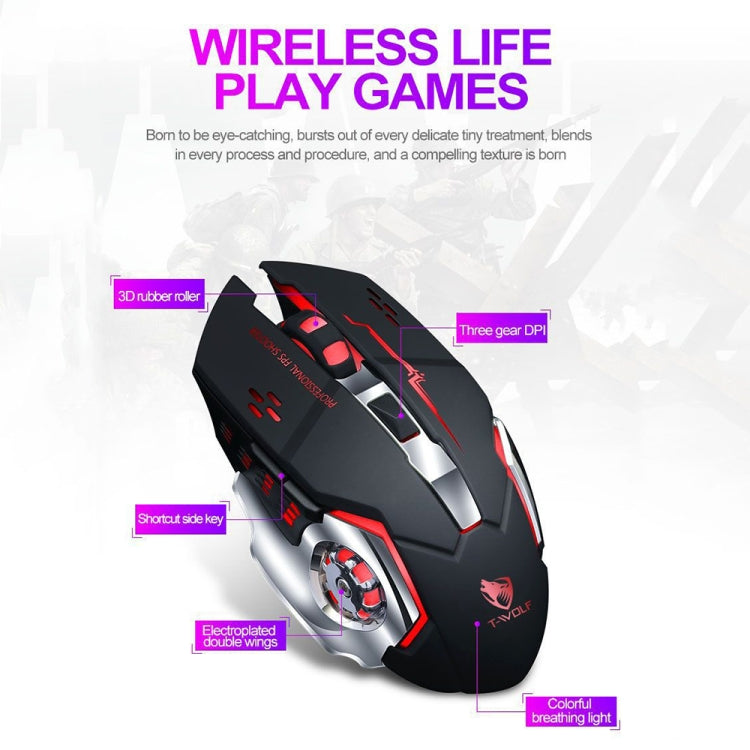 T-WOLF Q13 2.4GHz 6-keys RGB Colorful Light Gaming Wireless Mouse, Color: Single Mode Gray - Wireless Mice by T-WOLF | Online Shopping UK | buy2fix