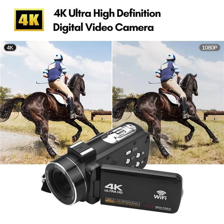 4K  Digital Video Camera 3 Inch IPS Touch Screen 56MP 18X Digital Zoom WiFi Camcorder, Spec: Set 2 - Video Cameras by buy2fix | Online Shopping UK | buy2fix