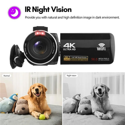 4K  Digital Video Camera 3 Inch IPS Touch Screen 56MP 18X Digital Zoom WiFi Camcorder, Spec: Set 3 - Video Cameras by buy2fix | Online Shopping UK | buy2fix