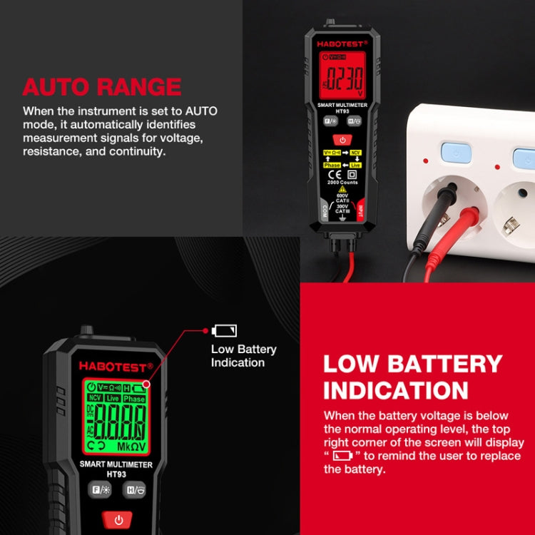 HABOTEST HT93 Phase Sequence Detection Intelligent Anti-Burn-In Fully Automatic Multimeter(Black) - Digital Multimeter by HABOTEST | Online Shopping UK | buy2fix