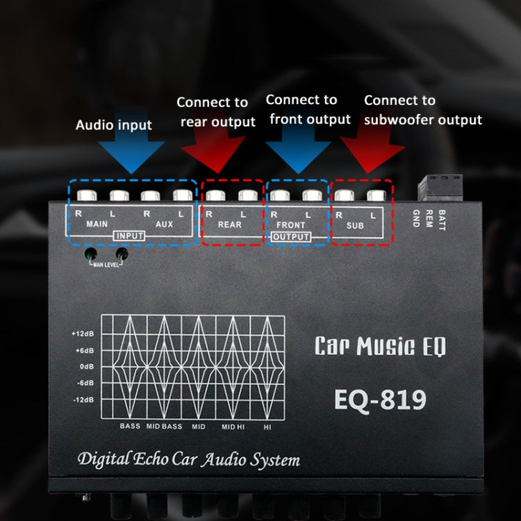 EQ-819 Car Audio Equalizer EQ Tuning Crossover Amplifier Supports Dual Microphone Input Reverberation Adjustment - Car Amplifiers by buy2fix | Online Shopping UK | buy2fix