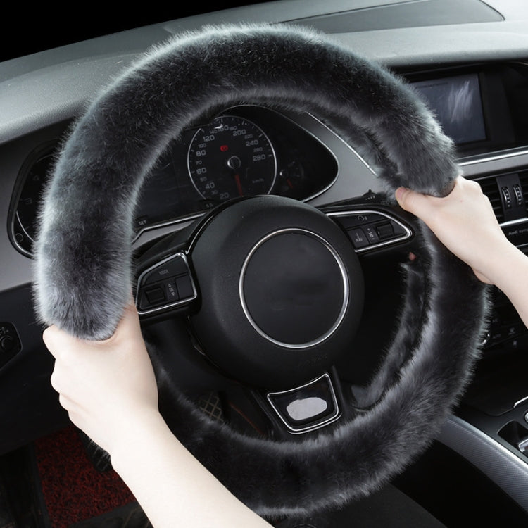 38cm Car Steering Wheel Winter Warm Short Plush Cover(D-type Black) - Steering Wheel Accessories by buy2fix | Online Shopping UK | buy2fix