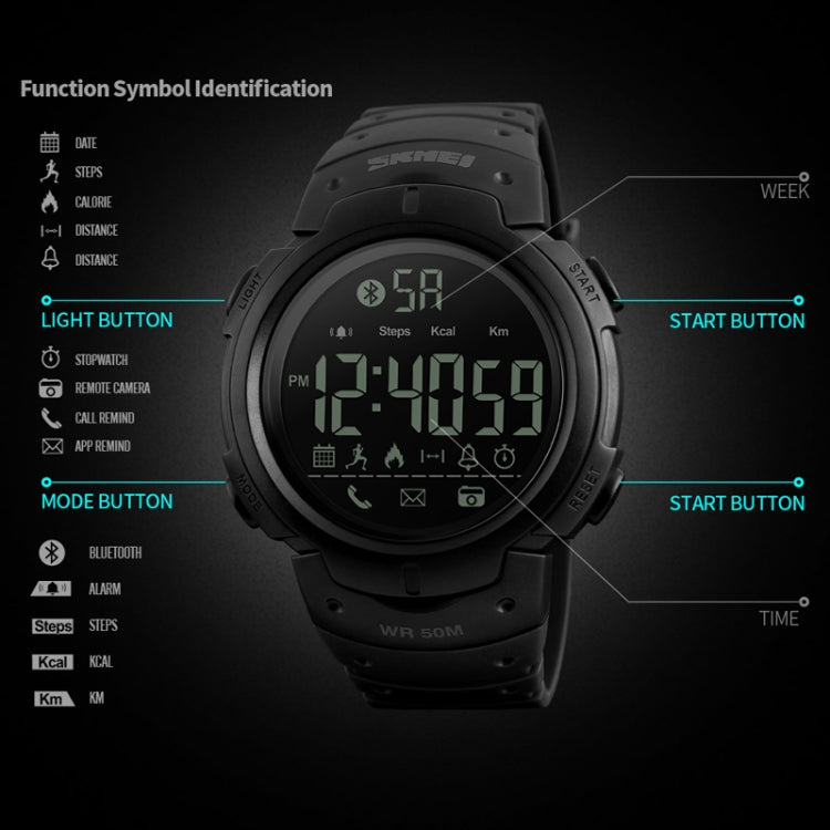 SKMEI 1301 Multifunction 50m Waterproof Sports Bluetooth Smart Watch, Compatible with Android & iOS System(Black) - Sport Watches by SKMEI | Online Shopping UK | buy2fix