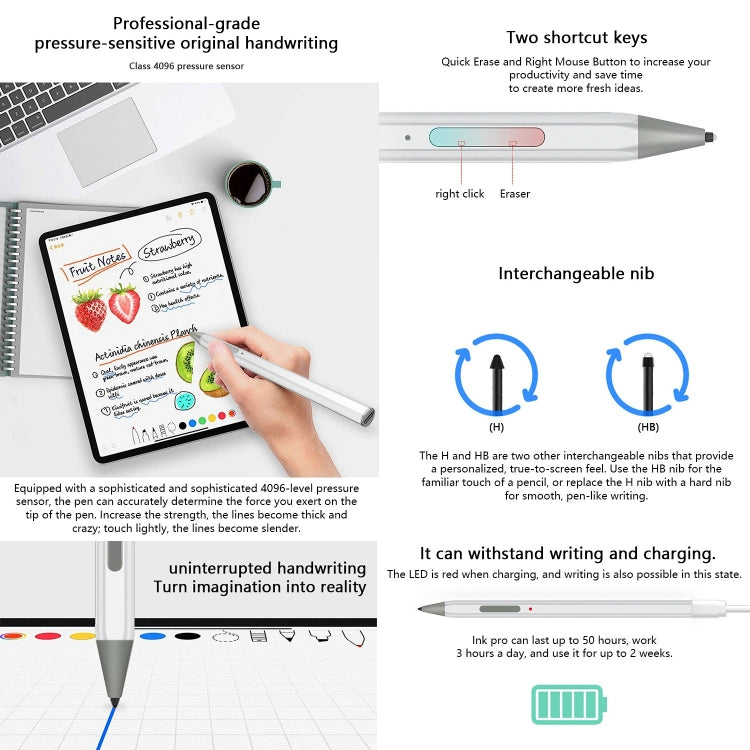 WR18 4096 Micro USB Pressure-Sensitive Stylus Pen(Silver) - Stylus Pen by buy2fix | Online Shopping UK | buy2fix