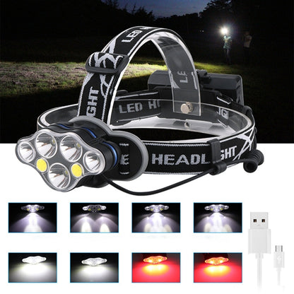 7 LEDs 7000K High-power Strong Light USB Rechargeable Outdoor Fishing Waterproof Headlight (Headlamp+USB Cable) - Headlamp by YWXLight | Online Shopping UK | buy2fix