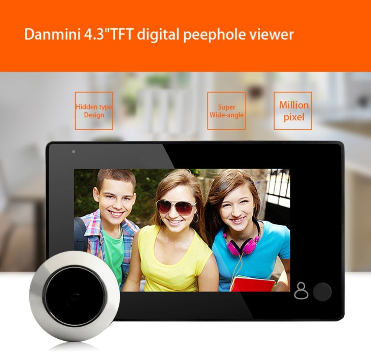 Danmini YB-43CH 4.3 inch Screen 1.0MP Security Camera Door Peephole with One-key to Watch Function(Black) - Security by buy2fix | Online Shopping UK | buy2fix