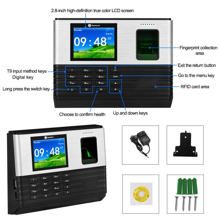 Realand AL355 Fingerprint Time Attendance with 2.8 inch Color Screen & ID Card Function & WiFi - Security by Realand | Online Shopping UK | buy2fix