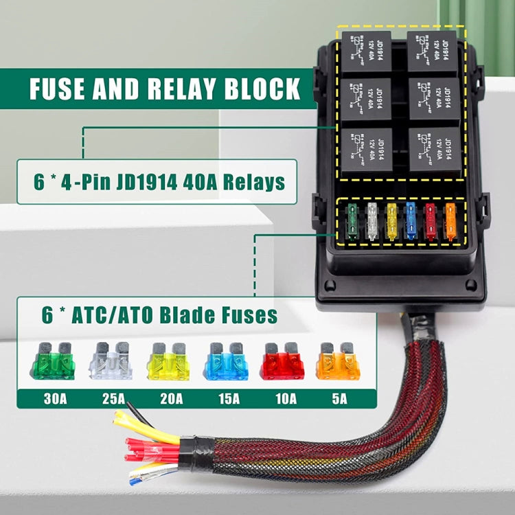 12V 4 Pin Car 6 Slots Waterproof Relay Fuse Box with Cable -  by buy2fix | Online Shopping UK | buy2fix