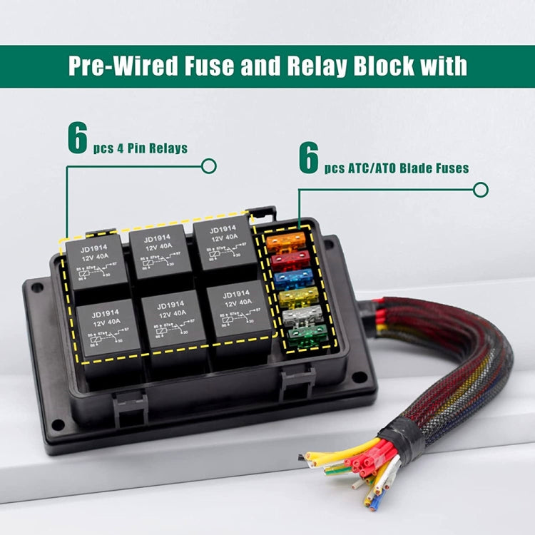 12V 4 Pin Car 6 Slots Waterproof Relay Fuse Box with Cable -  by buy2fix | Online Shopping UK | buy2fix