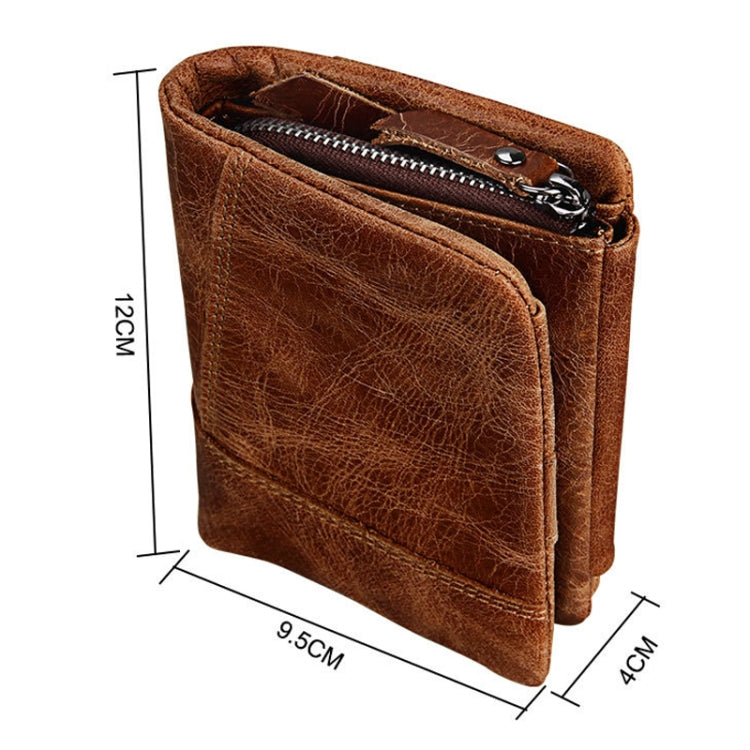 Genuine Cowhide Leather Crazy Horse Texture Zipper 3-folding Short Style Card Holder Wallet RFID Blocking Coin Purse Card Bag Protect Case for Men, Size: 12*9.5*4cm(Taupe) - Antimagnetic RFID Package by buy2fix | Online Shopping UK | buy2fix