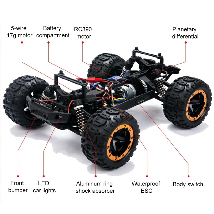 SG-1601 Brush Version 2.4G Remote Control Competitive Bigfoot Off-road Vehicle 1:16 Sturdy and Playable Four-wheel Drive Toy Car Model with LED Headlights & Head-up Wheels (Green) - RC Cars by buy2fix | Online Shopping UK | buy2fix