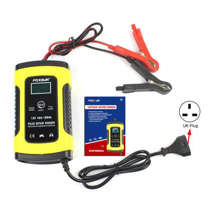 12V 6A Intelligent Universal Battery Charger for Car Motorcycle, Length: 55cm, UK Plug(Yellow) - In Car by FOXSUR | Online Shopping UK | buy2fix
