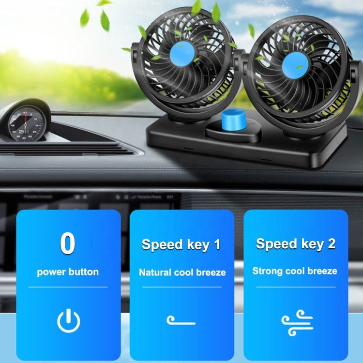 HUXIN HX-T303 6.5W 360 Degree Adjustable Rotation Two Head Low Noise Mini Electric Car Fan, DC12V - Heating & Fans by buy2fix | Online Shopping UK | buy2fix