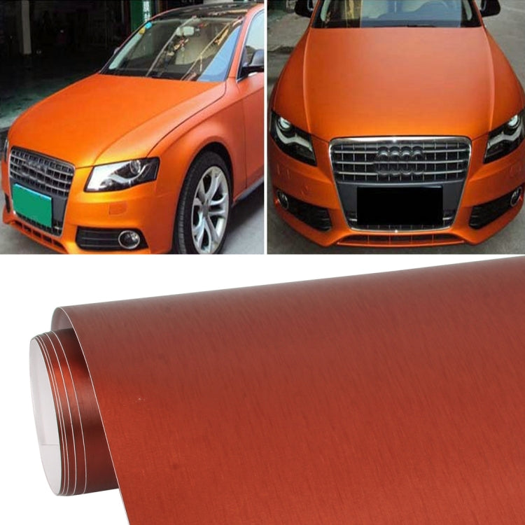 1.52 * 0.5m Waterproof PVC Wire Drawing Brushed Chrome Vinyl Wrap Car Sticker Automobile Ice Film Stickers Car Styling Matte Brushed Car Wrap Vinyl Film (Orange) - Auto Film by buy2fix | Online Shopping UK | buy2fix