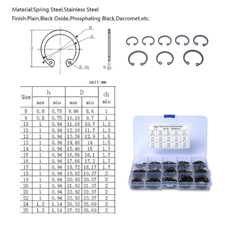 260 PCS Car C Shape Circlip Snap Ring Assortment Retaining Rings - In Car by buy2fix | Online Shopping UK | buy2fix