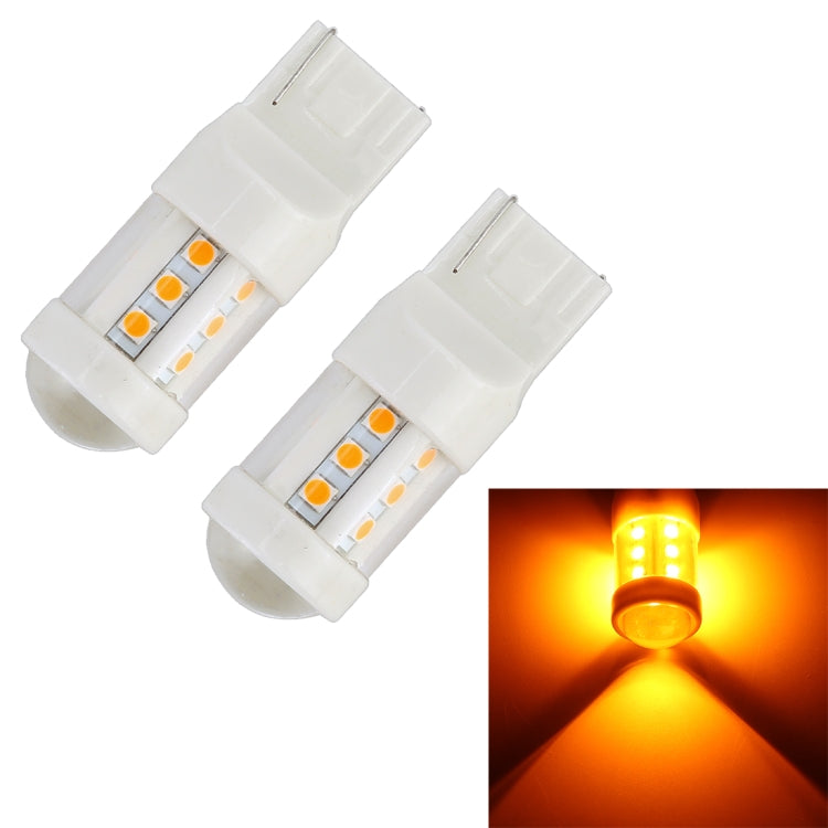 2 PCS T20 / 7440 4.5W DC 12V Car Auto Ceramics Turn Lights 18LEDs SMD-3030 Lamps, with Projector Lens (Orange Light) - Brake Lights by buy2fix | Online Shopping UK | buy2fix