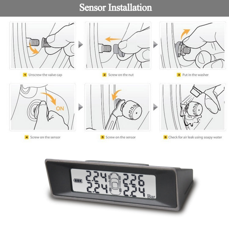 TPMS Car Auto Universal Tire Pressure Temperature Monitoring System USB Solar Power Monitor Wireless LCD Display 4 External Sensor Tire Pressure - In Car by buy2fix | Online Shopping UK | buy2fix