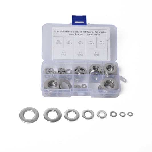 72 PCS Round Shape Stainless Steel Flat Washer Assorted Kit M4-M16 for Car / Boat / Home Appliance - In Car by buy2fix | Online Shopping UK | buy2fix