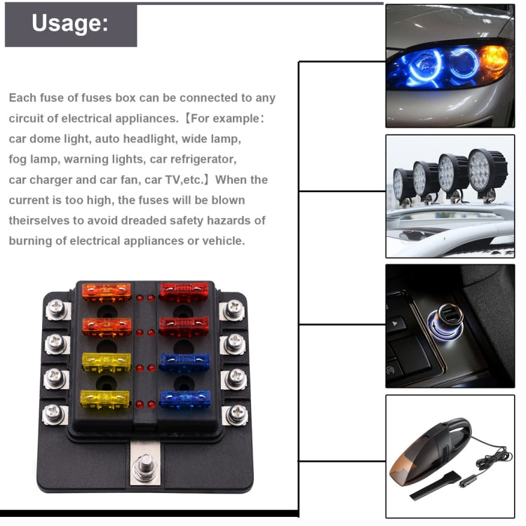 1 in 8 Out Fuse Box Screw Terminal Section Fuse Holder Kits with LED Warning Indicator for Auto Car Truck Boat - In Car by buy2fix | Online Shopping UK | buy2fix