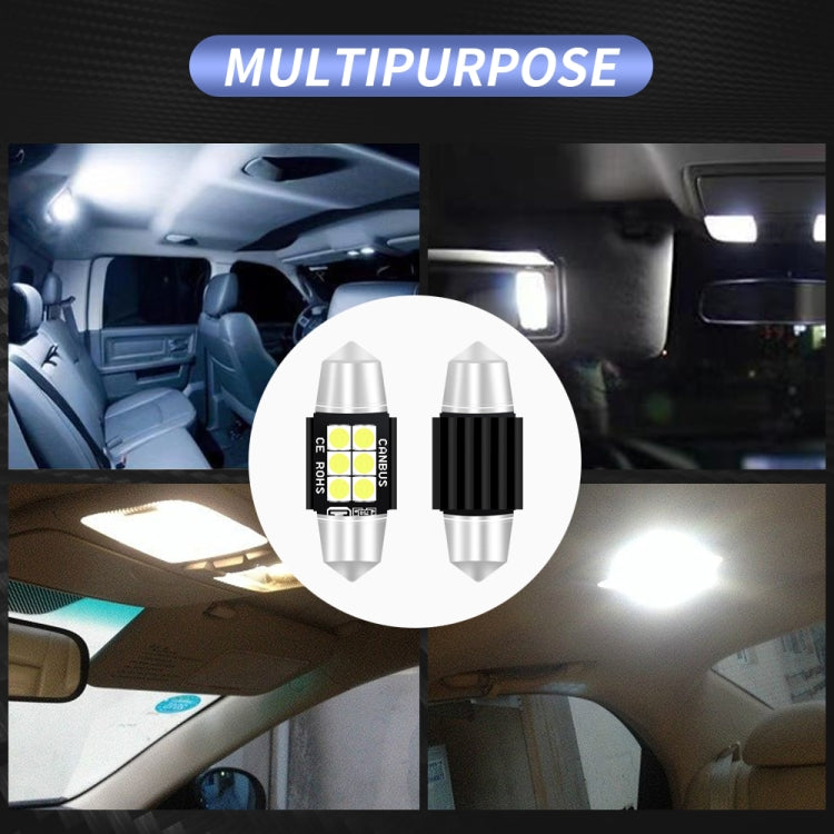 2 PCS 31mm DC12V-24V 3W 6000K 660LM 6LEDs SMD-3030 Car Reading Lamp / License Plate Light - In Car by buy2fix | Online Shopping UK | buy2fix