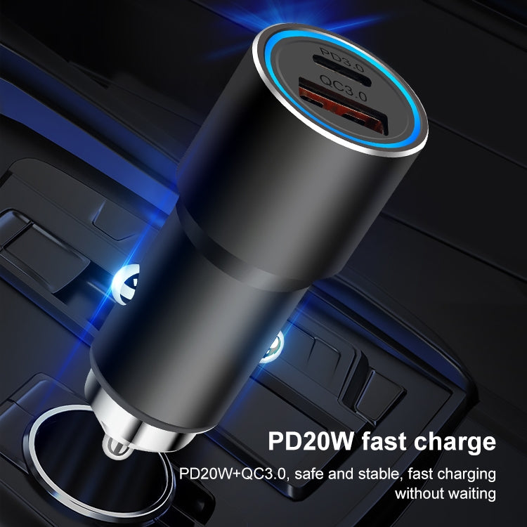 ACC-198 PD 20W + QC3.0 38W Dual Ports Metal Car Charger (Grey) - In Car by buy2fix | Online Shopping UK | buy2fix