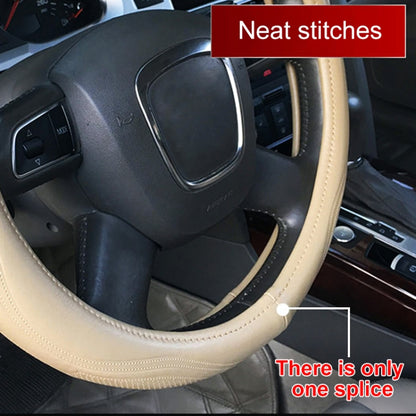 Universal Car Genuine Leather Pinhole Steering Wheel Cover, Diameter: 38cm(Black) -  by buy2fix | Online Shopping UK | buy2fix